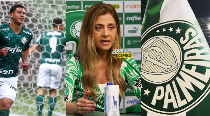 Tiago Coimbra, Leila Pereira e bandeira do Palmeiras