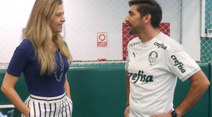 Leila Pereira conversa com Abel Ferreira na Academia de Futebol do Palmeiras