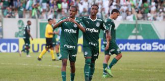 O jogador Estêvão, da SE Palmeiras, comemora seu gol na partida contra o Sampaio Corrêa-MA, em partida válida pela segunda fase da Copinha, no Estádio Anísio Haddad, em São José do Rio Preto-SP. (Foto: Fábio Menotti)