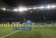 O time da SE Palmeiras, em jogo contra a equipe do Mirassol FC, durante partida válida pela oitava rodada, do Campeonato Paulista, Série A1, na arena Allianz Parque. (Foto: Cesar Greco)