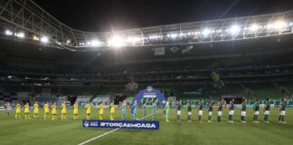 O time da SE Palmeiras, em jogo contra a equipe do Mirassol FC, durante partida válida pela oitava rodada, do Campeonato Paulista, Série A1, na arena Allianz Parque. (Foto: Cesar Greco)