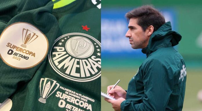 Camisa do Palmeiras e o técnico Abel Ferreira