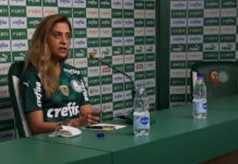 A presidente Leila Pereira, da SE Palmeiras, concede entrevista coletiva, na Academia de Futebol. (Foto: Cesar Greco)