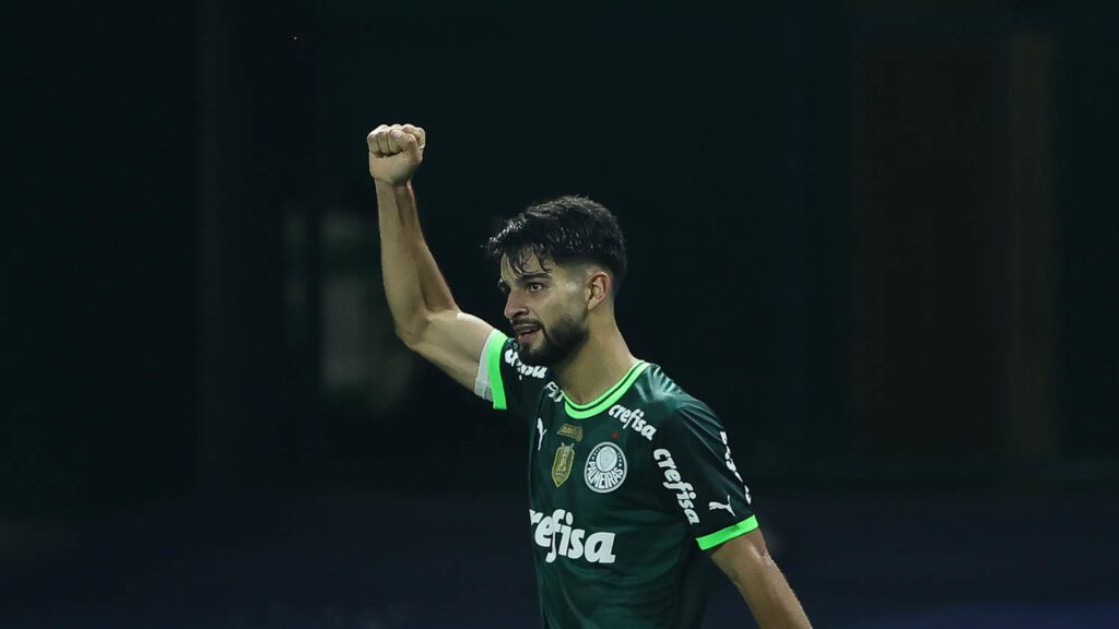 O jogador Flaco López, da SE Palmeiras, comemora seu gol contra a equipe do Tombense, durante partida válida pela Copa do Brasil, no Allianz Parque. (Foto: César Greco)