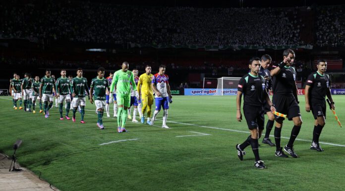 O time da SE Palmeiras, em jogo contra a equipe do Cerro Porteño, durante partida válida pela fase de grupos da Copa Libertadores, no Estádio do Morumbi. (Foto: César Greco)