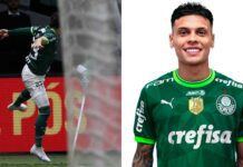 Raphael Veiga comemora gol do Palmeiras