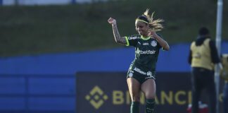 Leticia comemorando gol - Brasileirão Feminino - São Paulo x Palmeiras