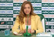 A presidente da SE Palmeiras, Leila Pereira, durante entrevista coletiva. (Foto: Reprodução)