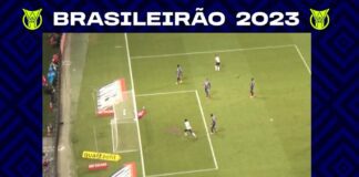 Lance revisado pelo VAR durante o jogo entre as equipes da SE Palmeiras e Bahia, pelo Campeonato Brasileiro, na Arena Fonte Nova. (Foto: Reprodução)