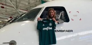 Leila Pereira com camisa do Palmeiras produzida pela Adidas