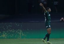 O jogador Rony, da SE Palmeiras comemora seu gol contra a equipe do Coritiba, durante partida válida pela nona rodada do Campeonato Brasileiro, no Allianz Parque. (Foto: César Greco)