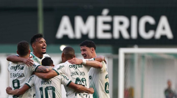 O jogador Rony, da SE Palmeiras comemora seu gol contra a equipe do América-MG, durante partida válida pela rodada 17 do Campeonato Brasileiro, na Arena Independência. (Foto: César Greco)