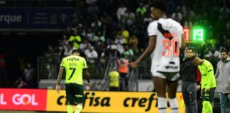 Dudu deixa o campo no primeiro tempo, após torção no joelho direito, em Palmeiras x Vasco. (Foto: Foto: Marcos Ribolli)