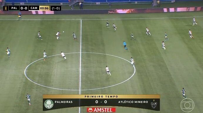 Imagem da transmissão do jogo entre Palmeiras e Atlético-MG, pela volta das oitavas de final da Libertadores, no Allianz Parque. (Foto: Reprodução)