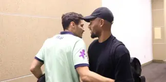 O jogador Raphael Veiga, da SE Palmeiras, e Gabriel Jesus, ex-atacante do Verdão, se encontram pela Seleção Brasileira. (Foto: Reprodução)
