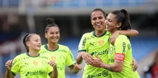 Jogadoras da SE Palmeiras comemoram gol contra a equipe do Caracas, pela Libertadores Feminina. (Foto: Staff Images/Conmebol)