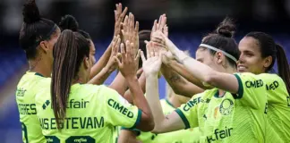 Jogadoras da SE Palmeiras durante partida válida pela Libertadores Feminina. (Foto: Staff Images Woman/CONMEBOL)