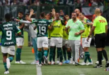 Palmeiras comemora gols diante do São Paulo