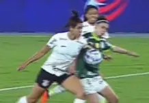 Possível pênalti não marcado para o Palmeiras em jogo contra a equipe do Corinthians, pela final da Libertadores Feminina. (Foto: Reprodução)