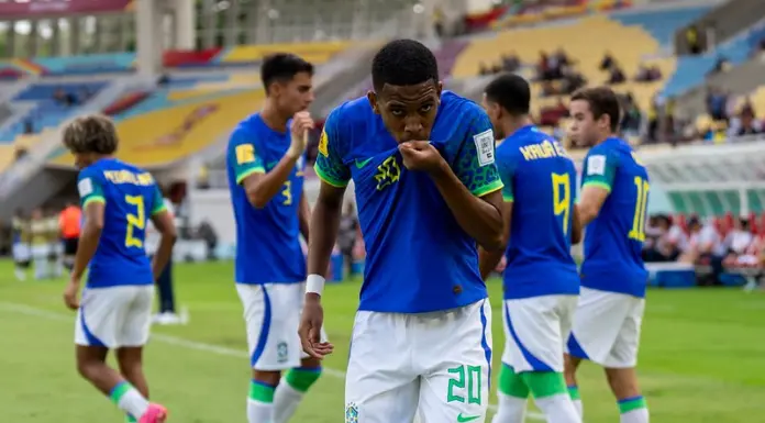 Estêvão, do Palmeiras, atuando pela Seleção Brasileira Sub-17. (Foto: Leto Ribas/CBF)