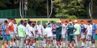 Os atletas Sub-20 da SE Palmeiras, durante treinamento na Academia de Futebol, em São Paulo-SP. (Foto: Fabio Menotti/Palmeiras/by Canon)