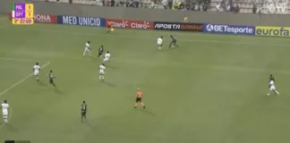 Lughi marca o gol de virada do Palmeiras contra o Sport, pela Copinha, na Arena Barueri. (Foto: Reprodução Cazé TV)