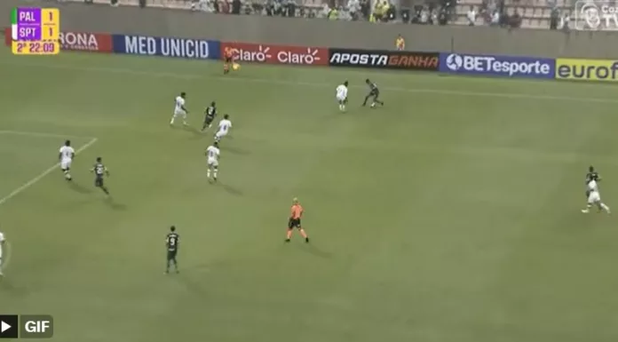 Lughi marca o gol de virada do Palmeiras contra o Sport, pela Copinha, na Arena Barueri. (Foto: Reprodução Cazé TV)