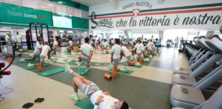 Os jogadores da SE Palmeiras, durante treinamento, na Academia de Futebol. (Foto: Cesar Greco/Palmeiras/by Canon)