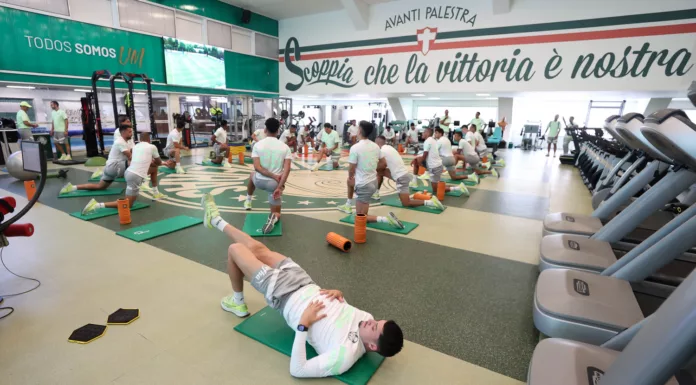 Os jogadores da SE Palmeiras, durante treinamento, na Academia de Futebol. (Foto: Cesar Greco/Palmeiras/by Canon)