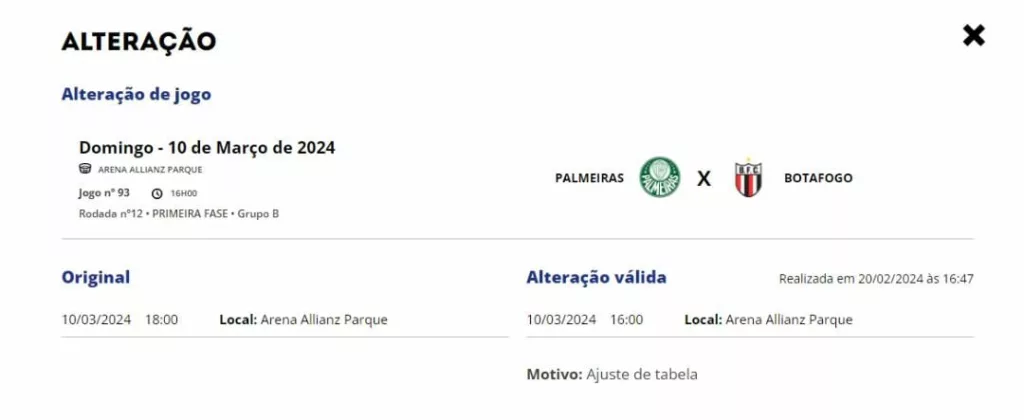 Alteração no jogo entre Palmeiras e Botafogo-SP, pelo Campeonato Paulista. (Foto: Reprodução FPF)