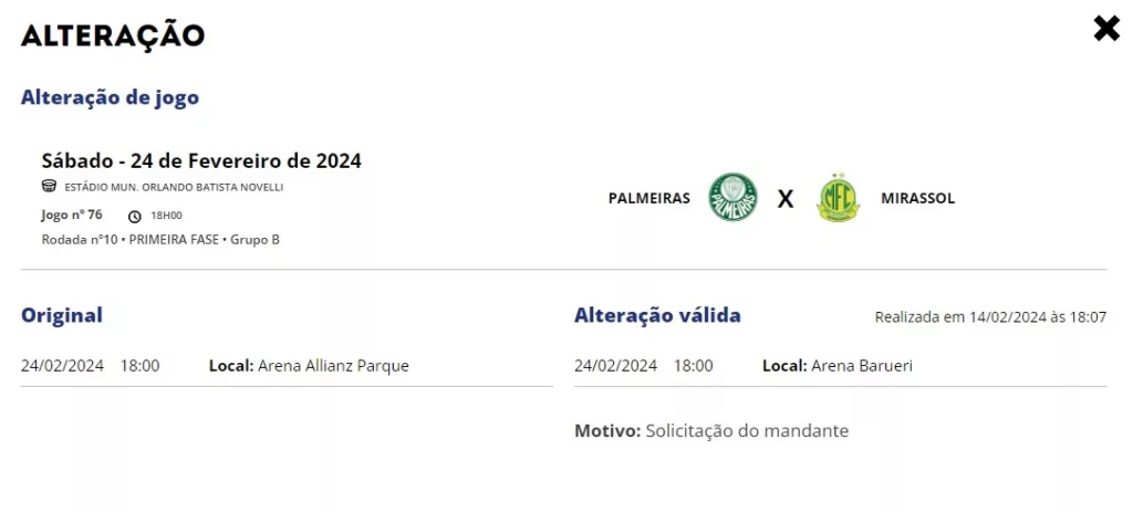 FPF confirma partida entre Palmeiras e Mirassol na Arena Barueri. (Foto: Reprodução FPF)