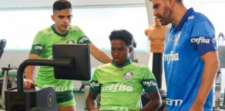 Endrick trabalha na parte interna da Academia de Futebol do Palmeiras (Foto Fabio MenottiPalmeirasby Canon)