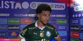 O jogador Murilo, da SE Palmeiras, durante entrevista após o jogo contra o São Paulo, pelo Campeonato Paulista, no Morumbi. (Foto: Reprodução TNT)