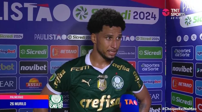 O jogador Murilo, da SE Palmeiras, durante entrevista após o jogo contra o São Paulo, pelo Campeonato Paulista, no Morumbi. (Foto: Reprodução TNT)