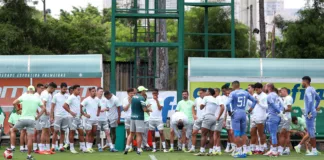 Os atletas da SE Palmeiras, durante treinamento na Academia de Futebol, em São Paulo-SP. (Foto: Fabio Menotti/Palmeiras/by Canon)