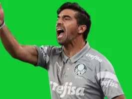 Abel Ferreira, técnico do Palmeiras, gesticula com elenco