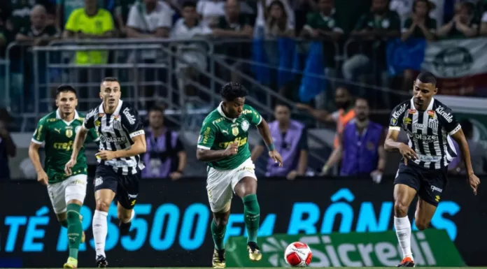 O jogador Endrick, da SE Palmeiras, durante partida contra o Santos, pela final do Campeonato Paulista, no Allianz Parque. (Foto: Agência Paulistão)