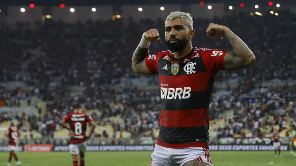 Gabigol comemorando gol pelo Flamengo (Foto: Reprodução/Gilvan de Sousa/CRF)