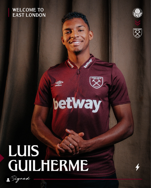 West Ham apresenta Luis Guilherme em suas redes sociais (Foto: Reprodução)